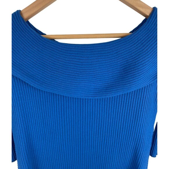 Black Label by Chico's Petite Blue Fold-Over Ribbed Sweater Womens Size 1 - Picture 6 of 9